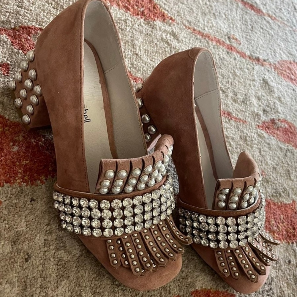 Rare Jeffrey Campbell Pearl Rhinestone Suede Heels 6